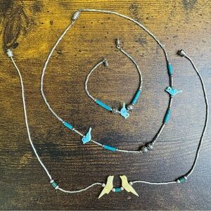 Zuni Fetish Bird Necklace Bracelet Bundle Heishi Turquoise Silver MOP Handmade